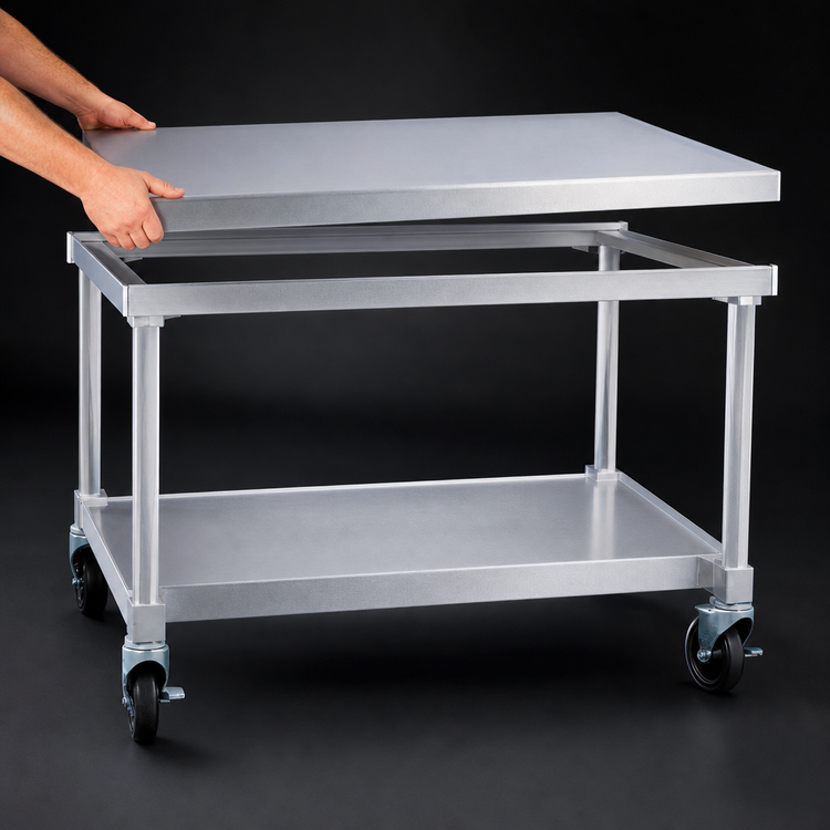 Product image #3 for New Age 60-Inch x 30-Inch Aluminum Equipment Stand with Removable 12-Gauge Top, Adjustable Undershelf, Marine Edge, 1000 lb Capacity