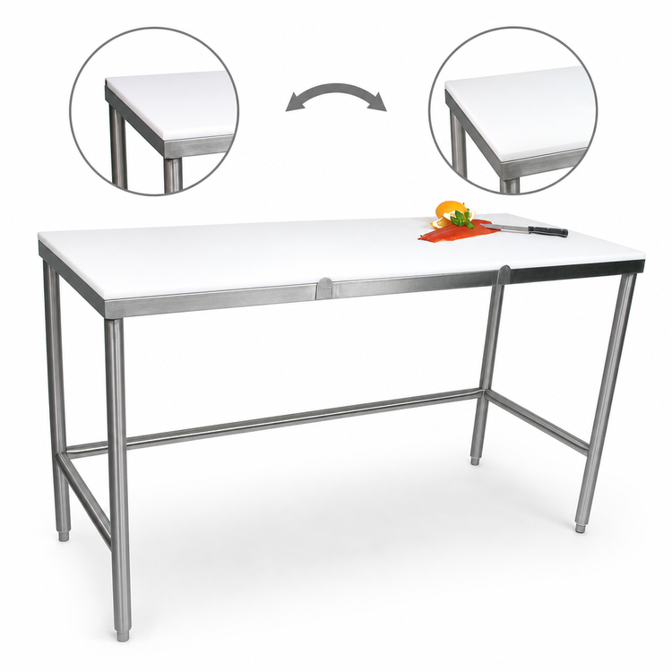 Product image #3 for John Boos 108-Inch x 24-Inch Trimming Table with 3/4-Inch Reversible Poly Top and Stainless Steel Legs