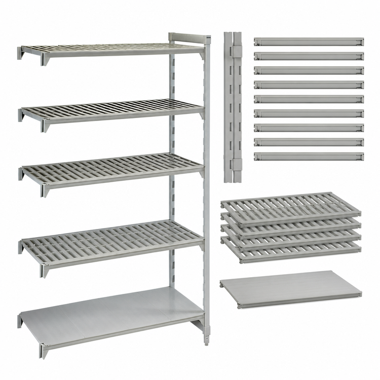 Product image #4 for Cambro Camshelving Premium 18 x 36 x 84 Inch 5-Shelf Vented and Solid Stationary Add-On Polymer Shelving Unit
