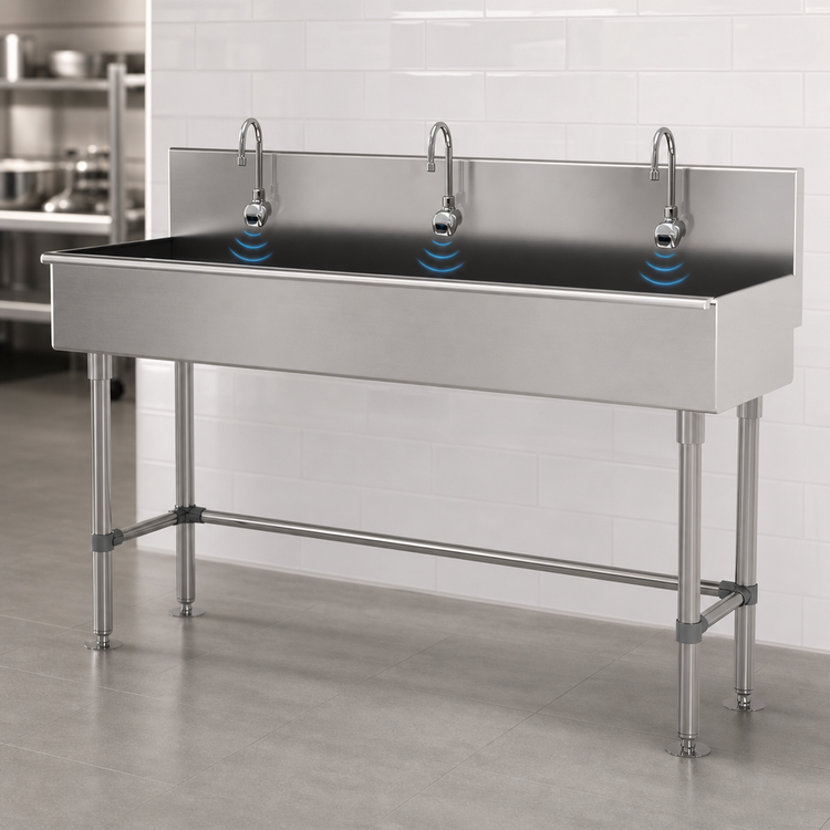 Product image #3 for Advance Tabco Multiwash 3-Station Freestanding Hand Wash Sink with 3 Electronic Faucets, 72-Inch Wide