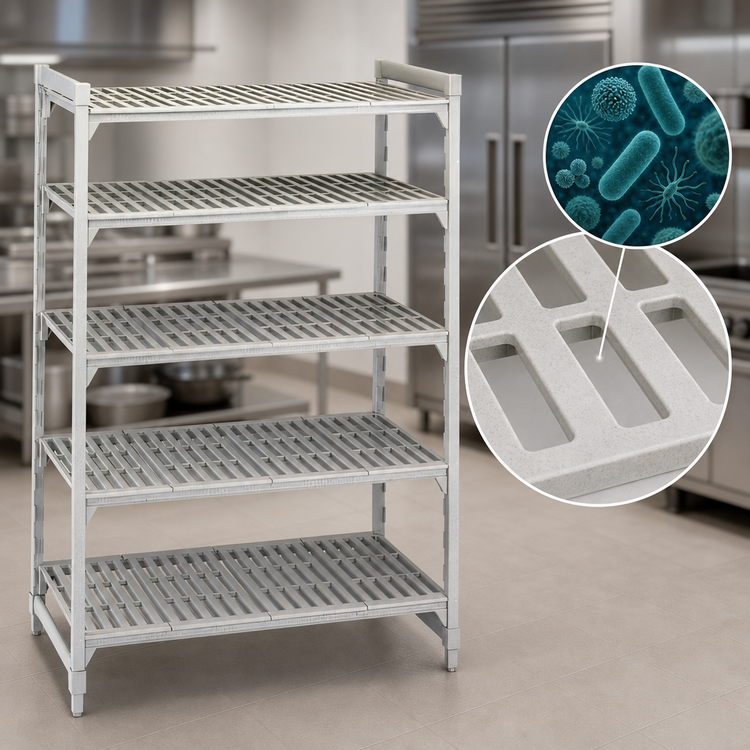 Product image #4 for Cambro Camshelving Premium 5-Tier Vented Stationary Starter Polypropylene Shelving Unit, 24 x 72 x 72 Inches, Speckled Gray