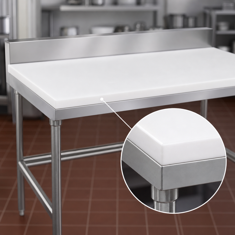 Product image #3 for Advance Tabco Poly Top Work Table with 5/8" Top, 120"W x 24"D, 6" Backsplash