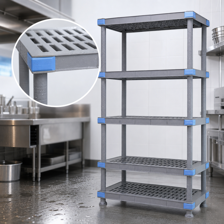 Product image #3 for Quantum Millenia 5-Shelf Polymer Stationary Starter Shelving Unit with Dunnage Stand, 60 x 18 x 86 Inches, Gray