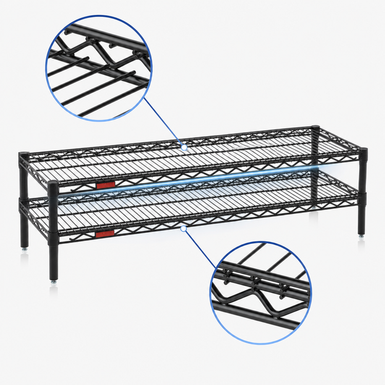 Product image #3 for Eagle QuadTruss Front Case Merchandise 2-Tier Wire Shelving Unit, 42W x 14D x 14H, Black Epoxy