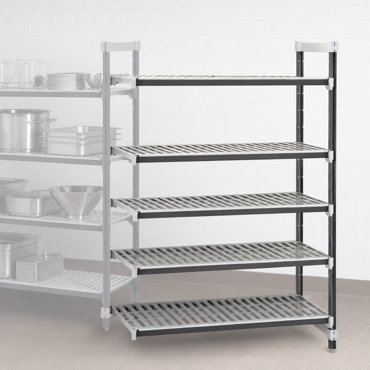 Product image #3 for Cambro Camshelving Elements XTRA 21-Inch x 54-Inch x 84-Inch 5-Tier Vented Stationary Add-On Unit, Speckled Gray