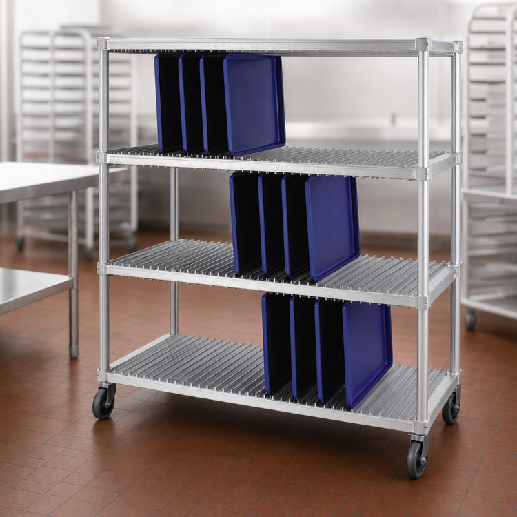 Product image #3 for New Age Mobile 3-Tier Aluminum Tray Drying Rack for 18 x 26 Trays, 120-Tray Capacity
