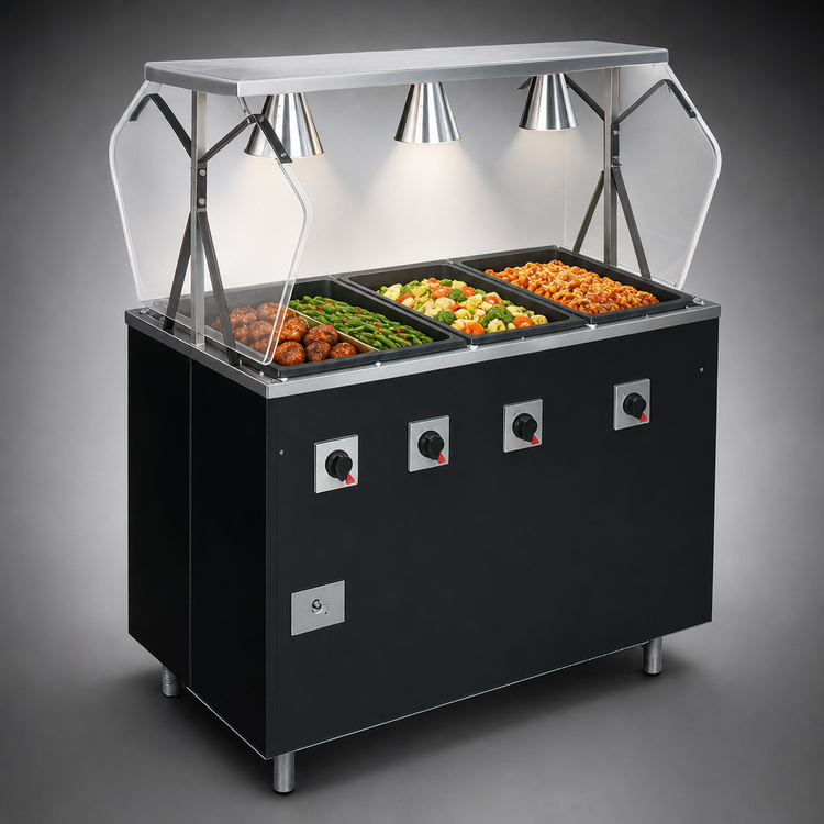 Product image #3 for Vollrath 2-Series Affordable Portable Deluxe 4-Well Mobile Electric Hot Food Station with Buffet-Style Breath Guard