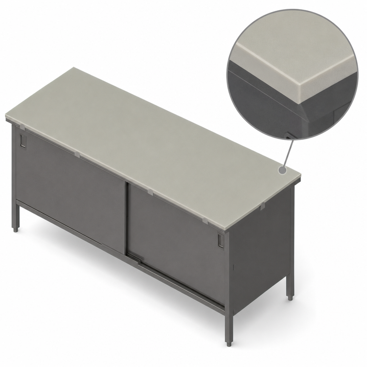 Product image #3 for John Boos EBSP3-30144 144-Inch x 30-Inch Poly Top Enclosed Base Work Table with Sliding Doors
