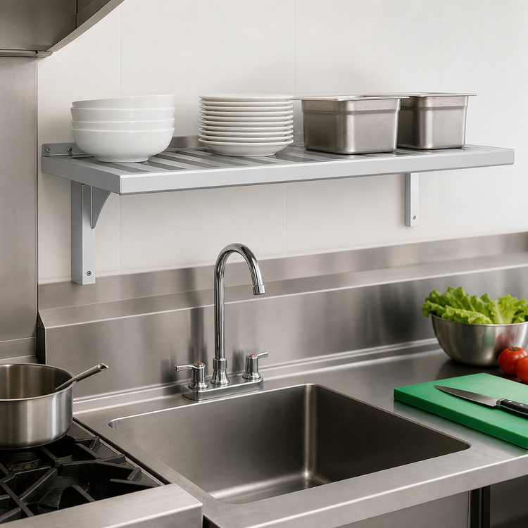 Product image #3 for New Age 48 Inch Wall-Mounted T-Bar Shelf, 20 Inch Deep, Aluminum, 600 lb Capacity