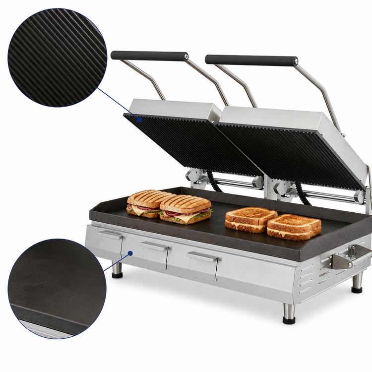 Product image #3 for Star Pro-Max 2.0 28-Inch Countertop Panini Sandwich Grill, Grooved Top/Smooth Bottom, Cast Iron Plates, Electronic Controls