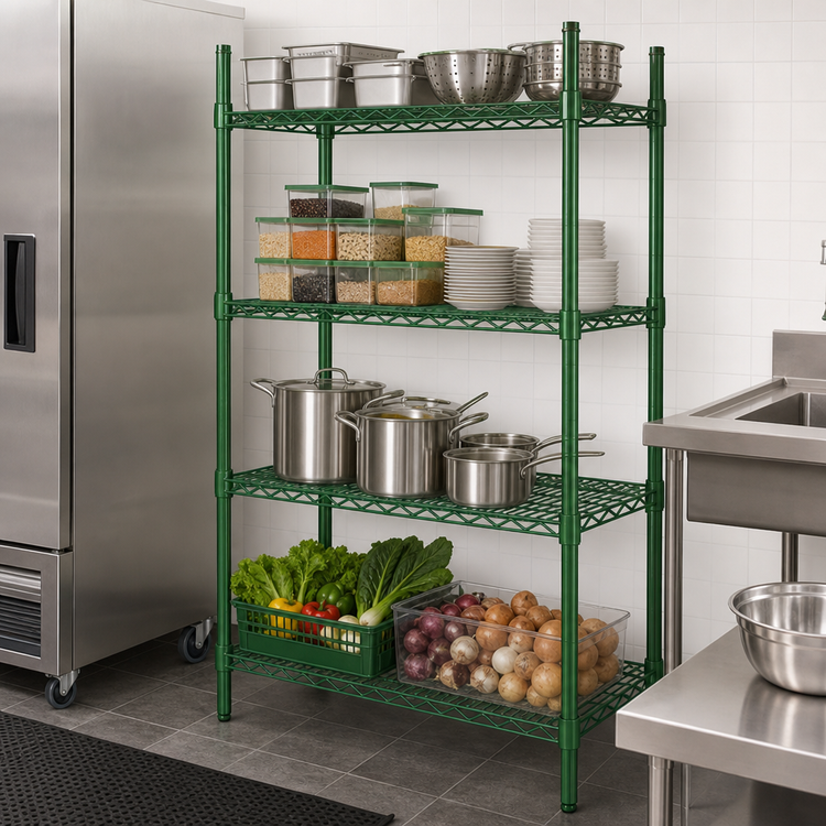 Product image #3 for Heavy Duty 4-Tier Stationary Green Epoxy Wire Shelving Unit, 42 x 24 x 74 Inches