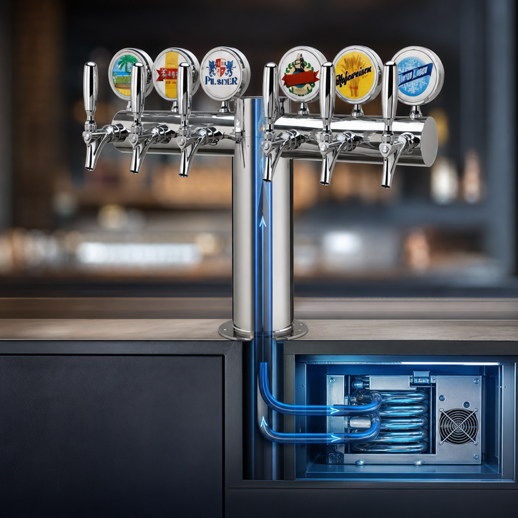 Product image #3 for Metropolis T-Style Countertop Glycol-Cooled 6-Faucet Draft Beer Tower with Illuminated Medallions