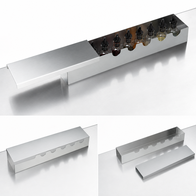 Product image #3 for Krowne Royal Series 30 Inch Countertop Bitters Tray with Full Sliding Cover, 8-Bottle Capacity