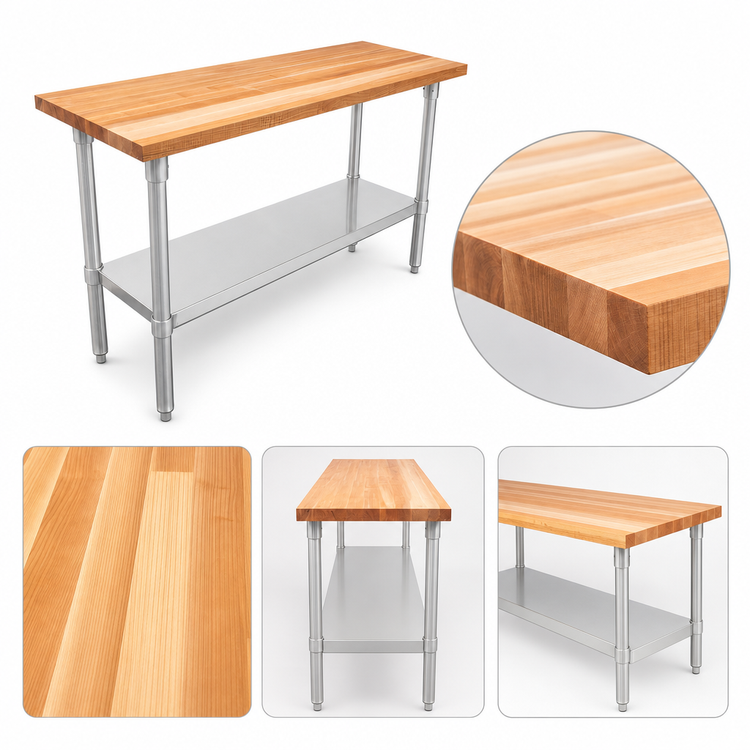 Product image #3 for John Boos 48" x 18" Northern Hard Rock Maple Wood Top Work Table with Adjustable Undershelf