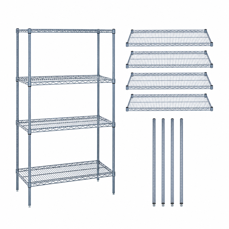 Product image #3 for Quantum 72 Inch W x 18 Inch D x 74 Inch H Wire Shelving Starter Kit with 4 Shelves, Gray Epoxy Coated