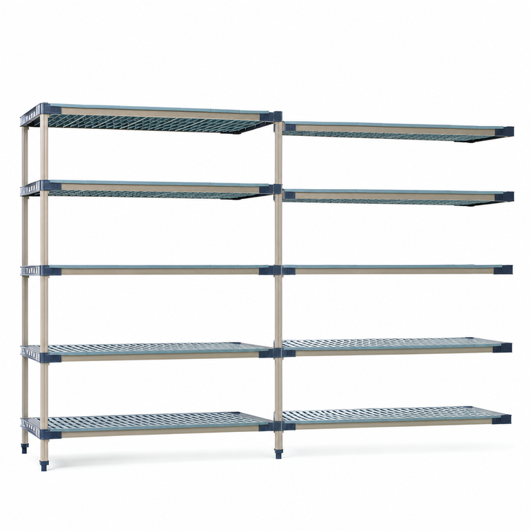 Product image #3 for MetroMax 4 60"W x 18"D x 74"H Blue 5-Shelf Add-On Polymer Shelving Unit