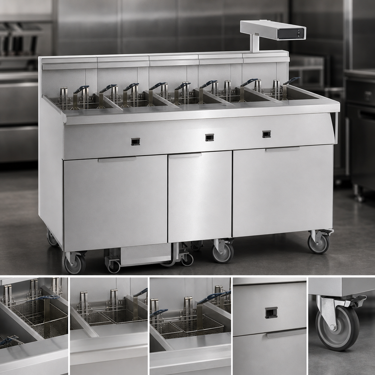 Product image #3 for Imperial Electric Floor Model 5-Tank Fryer with Built-In Filter System, 75 lb. Capacity Each