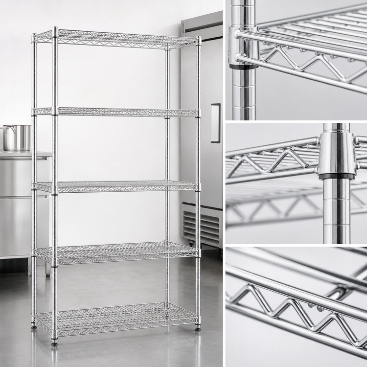 Product image #3 for Eagle Redipak 5-Tier Wire Shelving Unit, 36 Inch Wide x 18 Inch Deep x 63 Inch High, Chrome Finish