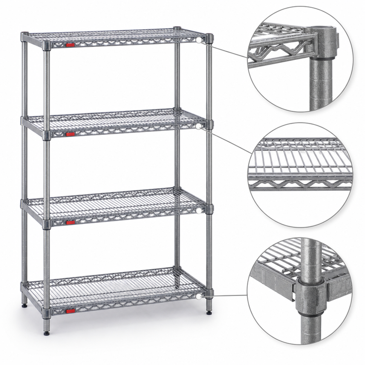 Product image #3 for Eagle Valu-Master 4-Tier Wire Shelving Starter Unit, 48 x 21 x 74 Inches, Pewter Gray Epoxy