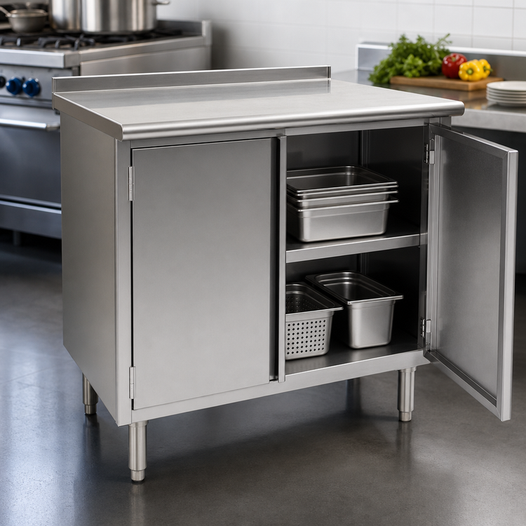 Product image #3 for Eagle Spec-Master Stainless Steel Enclosed Work Table with Cabinet Base, 48 x 30 Inches, 1-1/2 Inch Rear Up-Turn