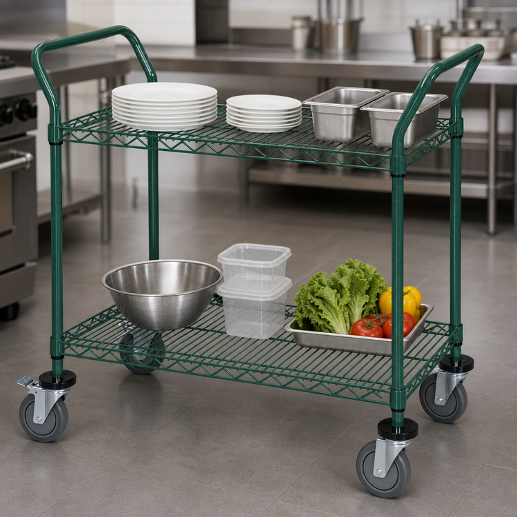 Product image #3 for Quantum 30 Inch x 18 Inch 2-Shelf Wire Utility Bus Cart with U-Handles