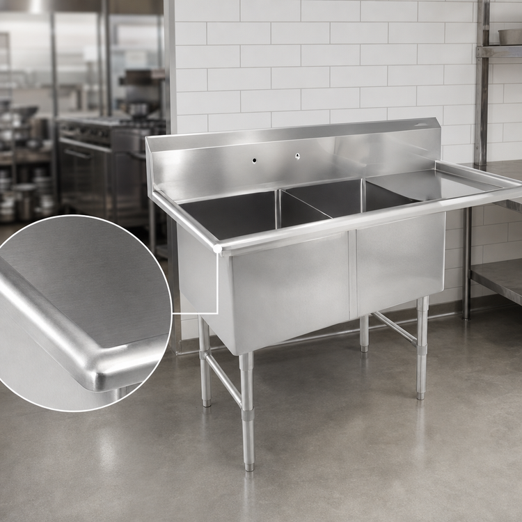 Product image #3 for John Boos B Series 2-Compartment Sink with Right Drainboard, 54-3/16"W x 25-1/2"D x 44"H, 16-Gauge Stainless Steel
