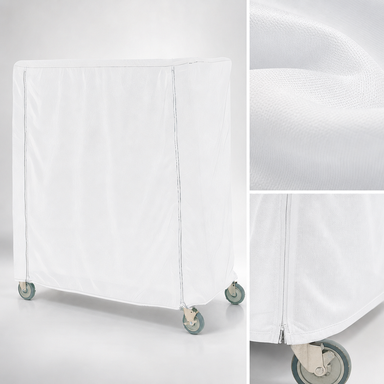 Product image #3 for Metro White Uncoated Knitted Polyester Banquet Cart Cover, 36 x 18 x 62 Inch