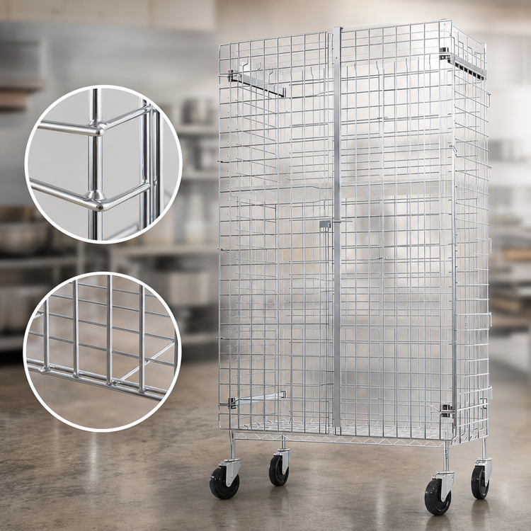 Product image #3 for Winco 18 x 48 x 63-Inch Chrome-Plated Wire Security Cage with Side-Hinged Doors