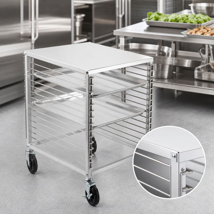 Product image #3 for Aluminum Counter-Height End-Load Pan Rack with 15 Slides and Solid Flat Top, 18 x 26 Inch Pan Capacity