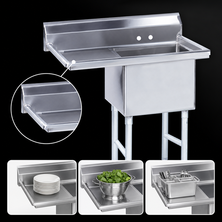 Product image #3 for Advance Tabco 1-Compartment Fabricated Sink with 18-Inch Left Drainboard and 16 x 20 x 14-Inch Bowl