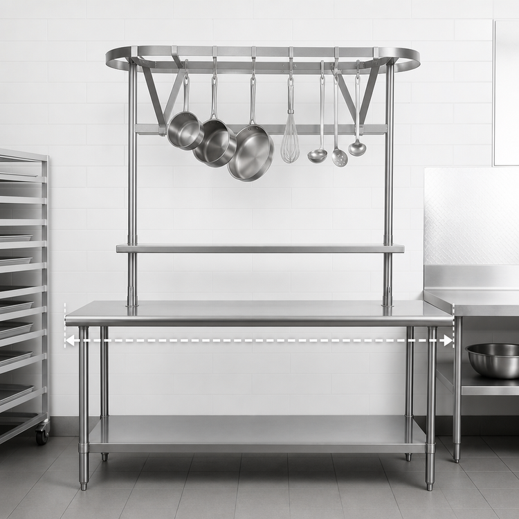 Product image #3 for Eagle Group Table-Mounted Aluminum Triple-Bar Pot Rack for 60-Inch Tables