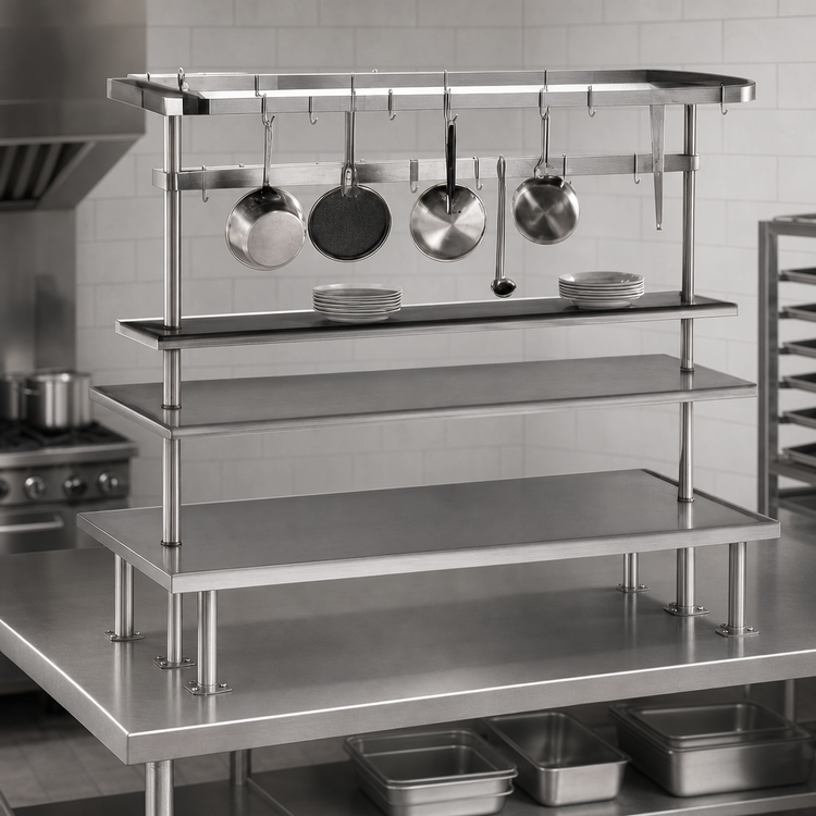 Product image #3 for Advance Tabco SCT-60 60-Inch Table-Mounted Circular Stainless Steel Pot Rack with Utensil Rack