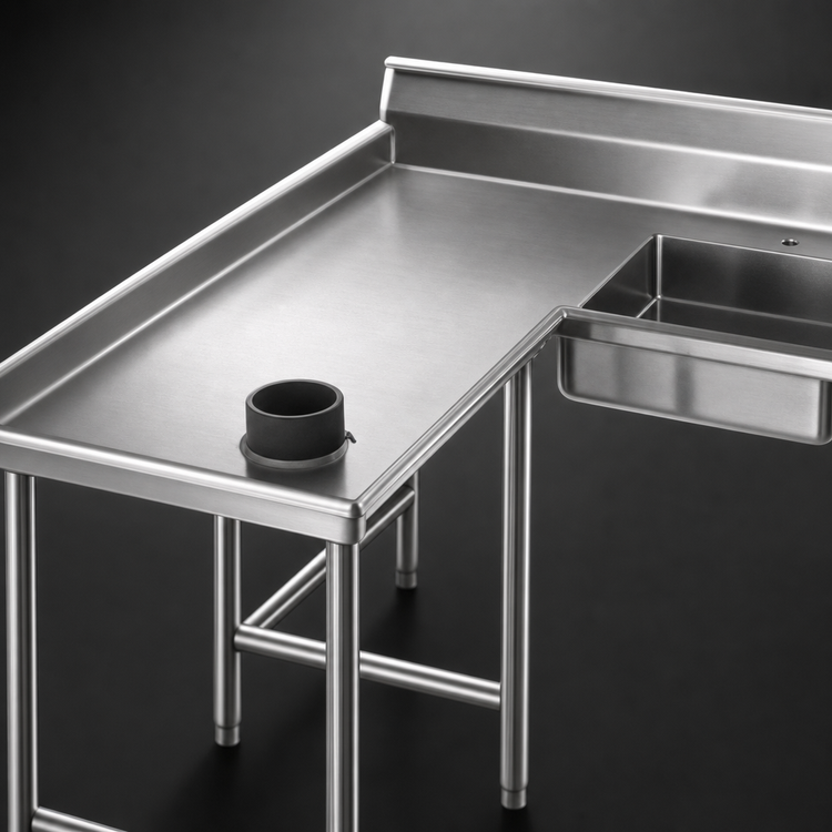 Product image #3 for Eagle Group 60 Inch Left-Hand Island Soiled Dishtable with 20 x 20 x 5 Pre-Rinse Sink, 16 Gauge 304 Stainless Steel