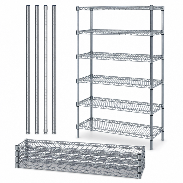Product image #4 for Quantum 72"W x 18"D x 86"H Stationary Wire Shelving Starter Kit with 5 Shelves and 4 Posts