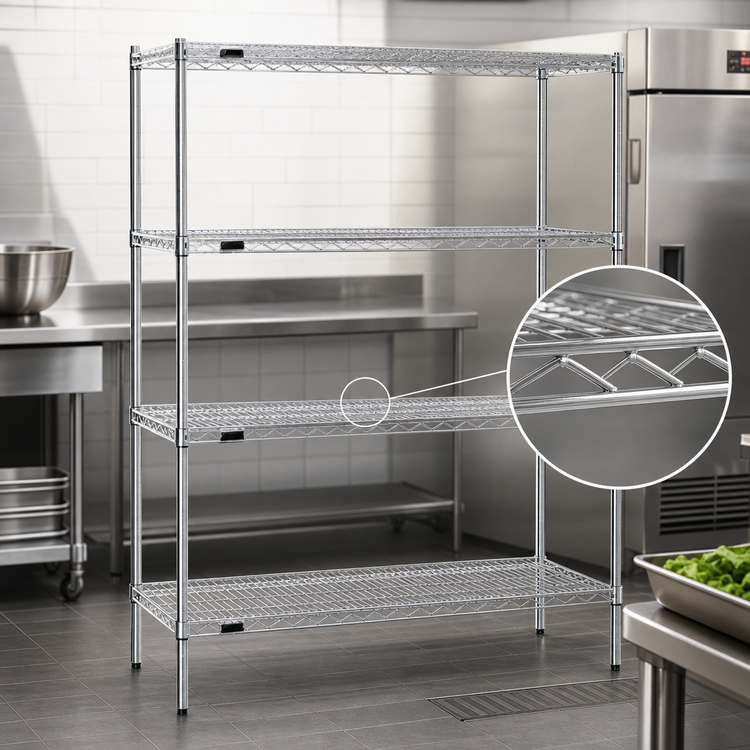Product image #3 for Red-i-Pak 4-Tier Wire Shelving Unit with QuadTruss Shelves, 48" W x 18" D x 74" H, Chrome Finish