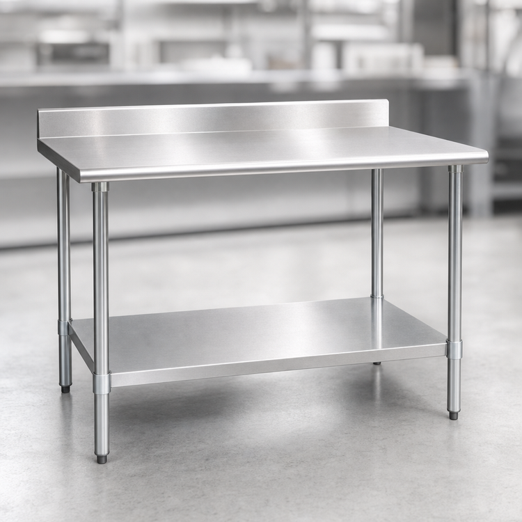 Product image #3 for Eagle Group BlendPort Budget Series 84-Inch x 30-Inch 430 Stainless Steel Work Table with 4-1/2-Inch Backsplash and Galvanized Undershelf