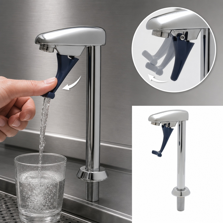 Product image #3 for T&S Brass Deck Mount Glass Filler Faucet with 8-Inch Pedestal, Push-Back Valve, and 1/2-Inch NPT Male Shank