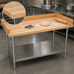 Thumbnail image #3 for BK Resources MBTS-6030 60" x 30" Bakers' Table with 1-3/4" Hard Maple Top, Stainless Steel Base, and Adjustable Undershelf