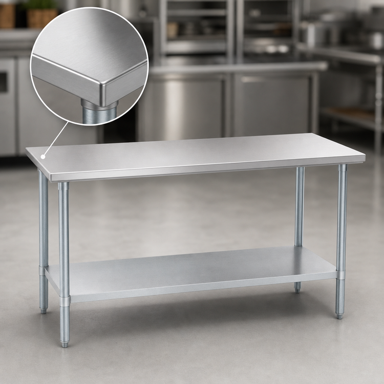 Product image #3 for Duke Stainless Steel Work Table with Galvanized Undershelf and Posts, Open Base, Flat Top