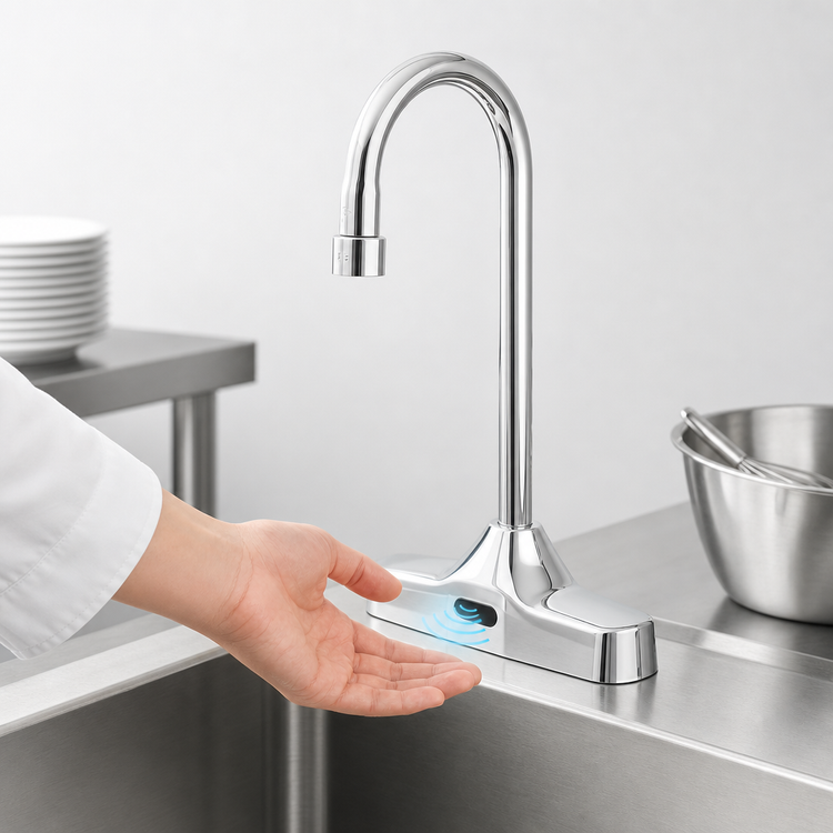 Product image #3 for ChekPoint Touchless Electronic Faucet with 4" Centers and 4-1/8" Rigid Gooseneck Spout