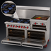 Thumbnail image #3 for American Range 72-Inch Gas Restaurant Range with 8 Open Burners, Right-Side 24-Inch Griddle/Broiler, and 2 Standard Ovens