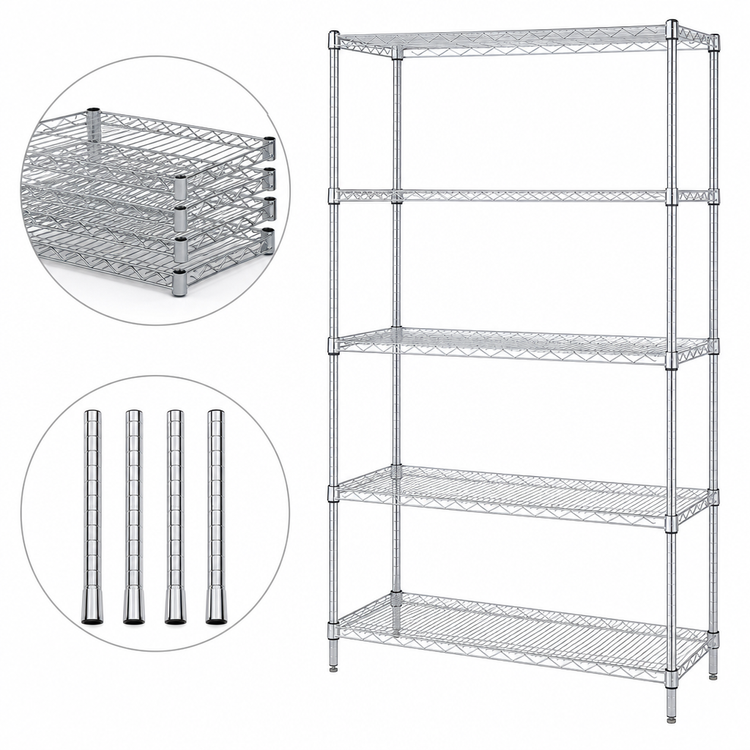 Product image #3 for Quantum Stationary Wire Shelving Starter Kit, 42W x 24D x 86H, 5 Shelves, Chrome Plated