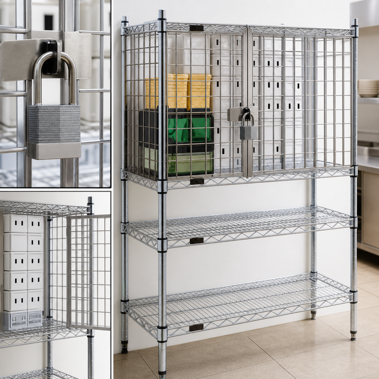 Product image #3 for Eagle Group Stainless Steel Security Enclosure Kit with Hinged Doors for 36"W x 18"D Wire Shelving