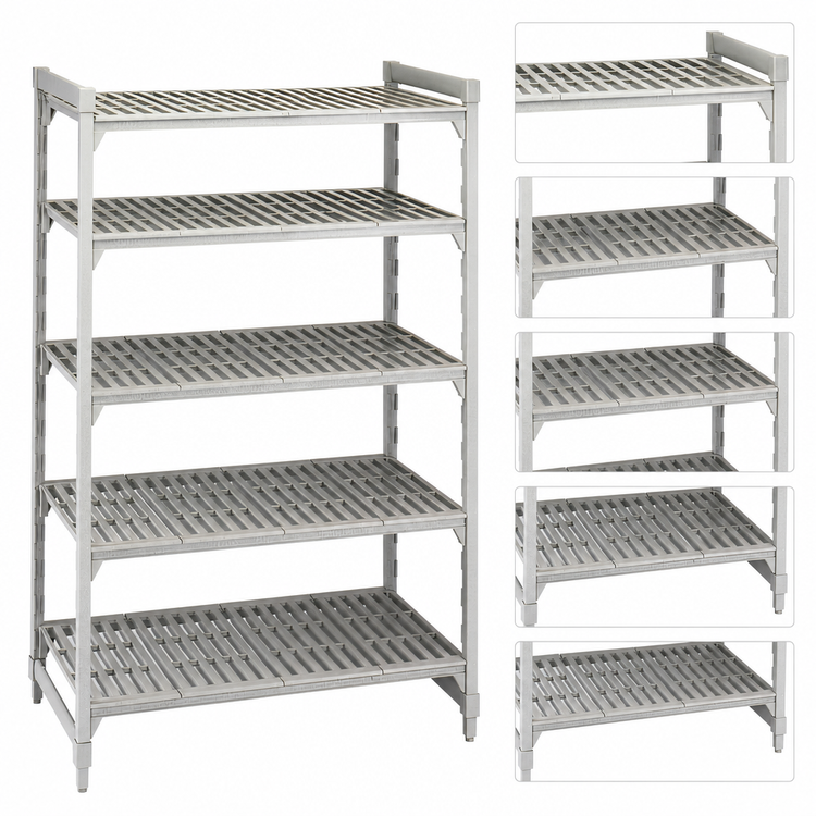 Product image #4 for Cambro Camshelving Premium 24 Inch Wide x 18 Inch Deep x 64 Inch High 5-Tier Vented Stationary Starter Shelving Unit, Speckled Gray