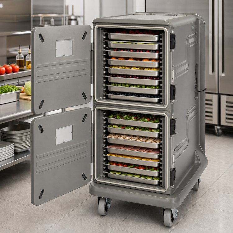 Product image #3 for Cambro Pro Cart Ultra Electric Front-Loading Cold Food Pan Carrier, 2 Compartments, 16 GN 1/1 Pan Capacity