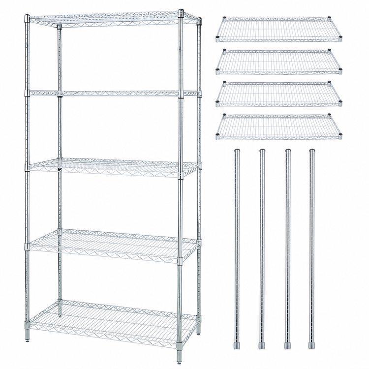 Product image #3 for Quantum 30 Inch W x 14 Inch D x 63 Inch H 5-Shelf Stainless Steel Wire Shelving Starter Kit