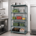 Thumbnail image #3 for Quantum 5-Tier Stationary Wire Plastic Mat Shelving Unit, 24 x 14 x 74 Inches, Green Epoxy Coated