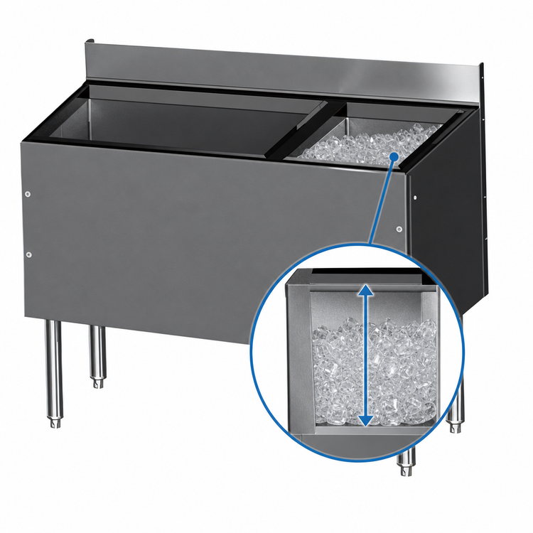 Product image #3 for CHOICE Extra Deep 48-Inch Underbar Combo Ice Bin/Cocktail Unit with Right Bottle Well and 10-Circuit Cold Plate