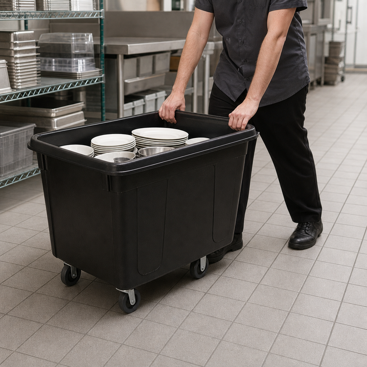 Product image #3 for Rubbermaid Commercial Spring Platform Truck, Mobile, 14 Cu. Ft., 500 Lb. Capacity, Black