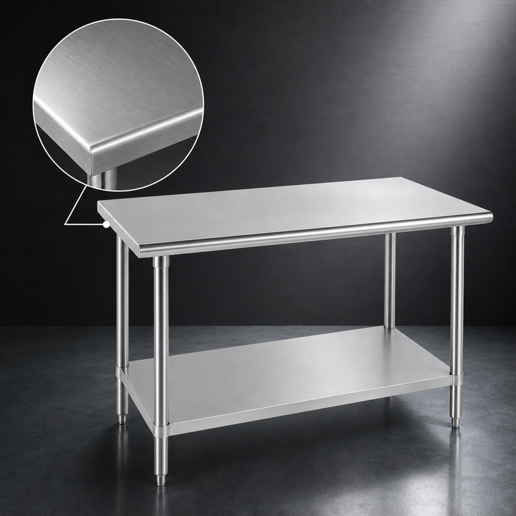 Product image #3 for Advance Tabco 108-Inch x 24-Inch 14-Gauge 304 Stainless Steel Work Table with Adjustable Undershelf